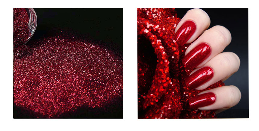 Polvere glitter rossa per unghie